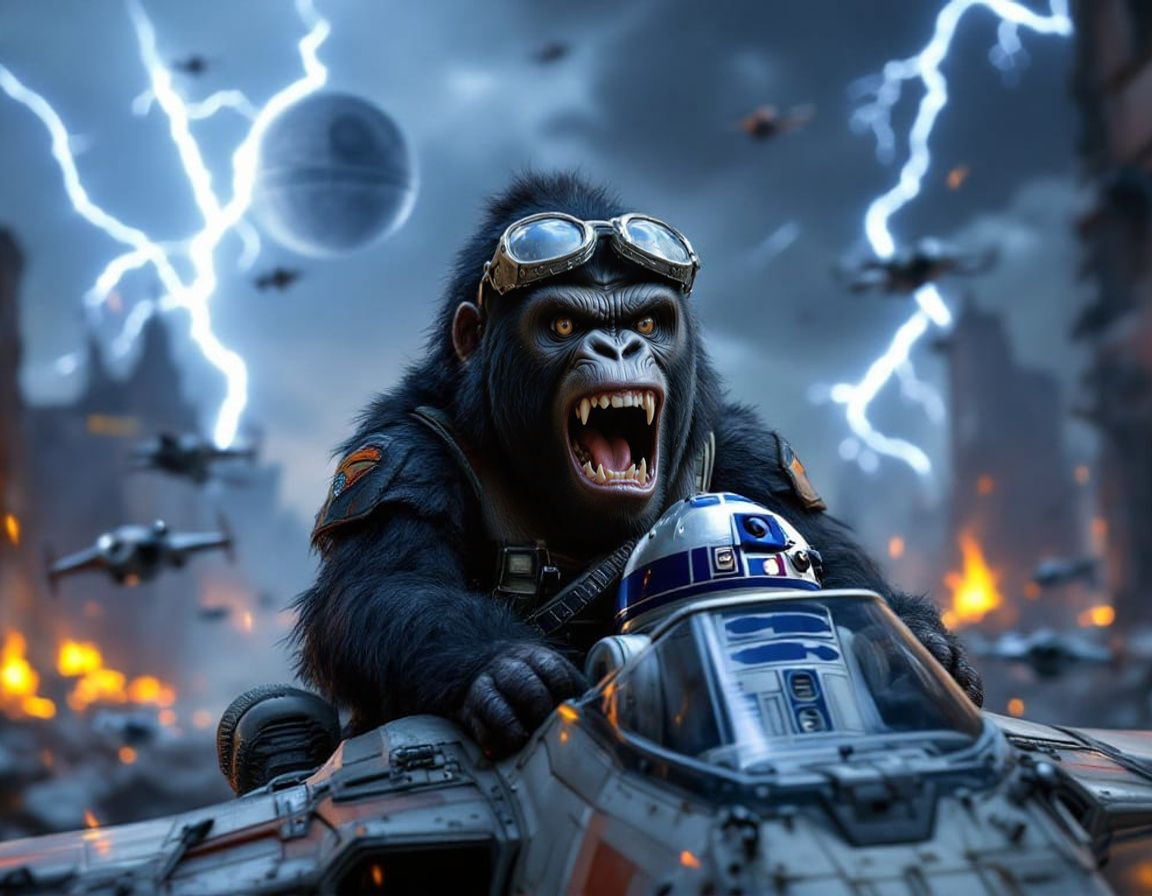 Chibi Gorilla Star Wars Pilot in Epic Space Battle