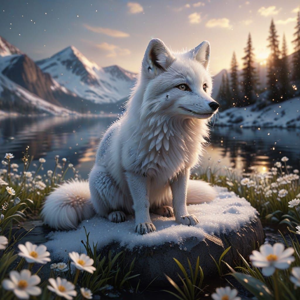 Iridescent Arctic Fox in Snowy Landscape