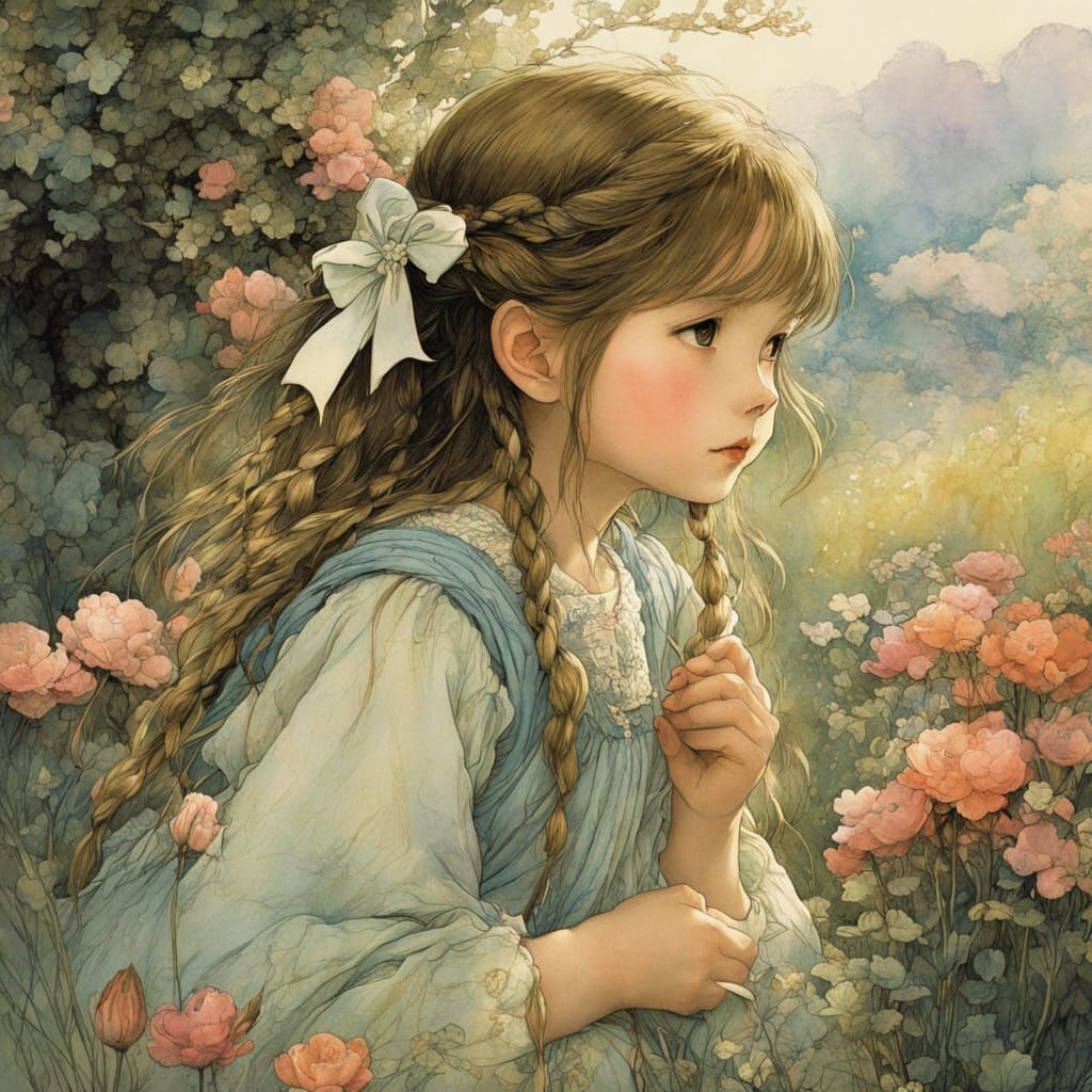 Sweet Shy Girl in Ghibli-Rackham Style