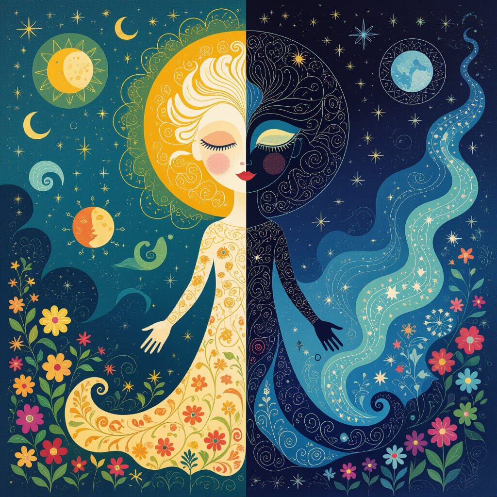 Duality of Creation: Human Figure in Ethereal Illustration