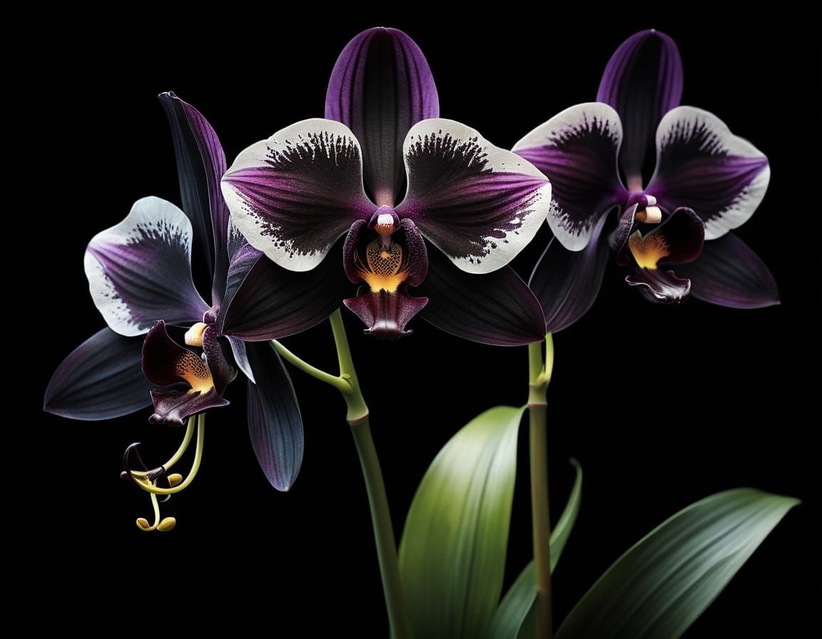 Surreal Black Orchid in Dramatic Chiaroscuro Lighting