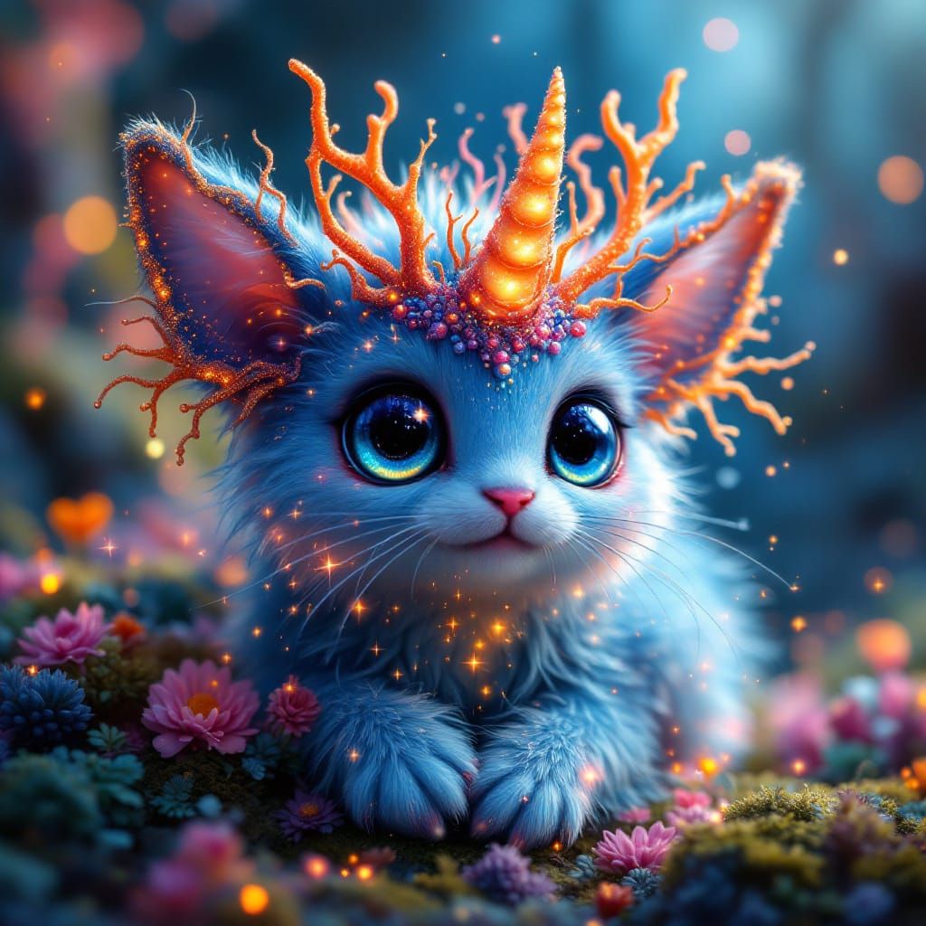 Adorable Unicorn-Cat Creature in Triadic Colors