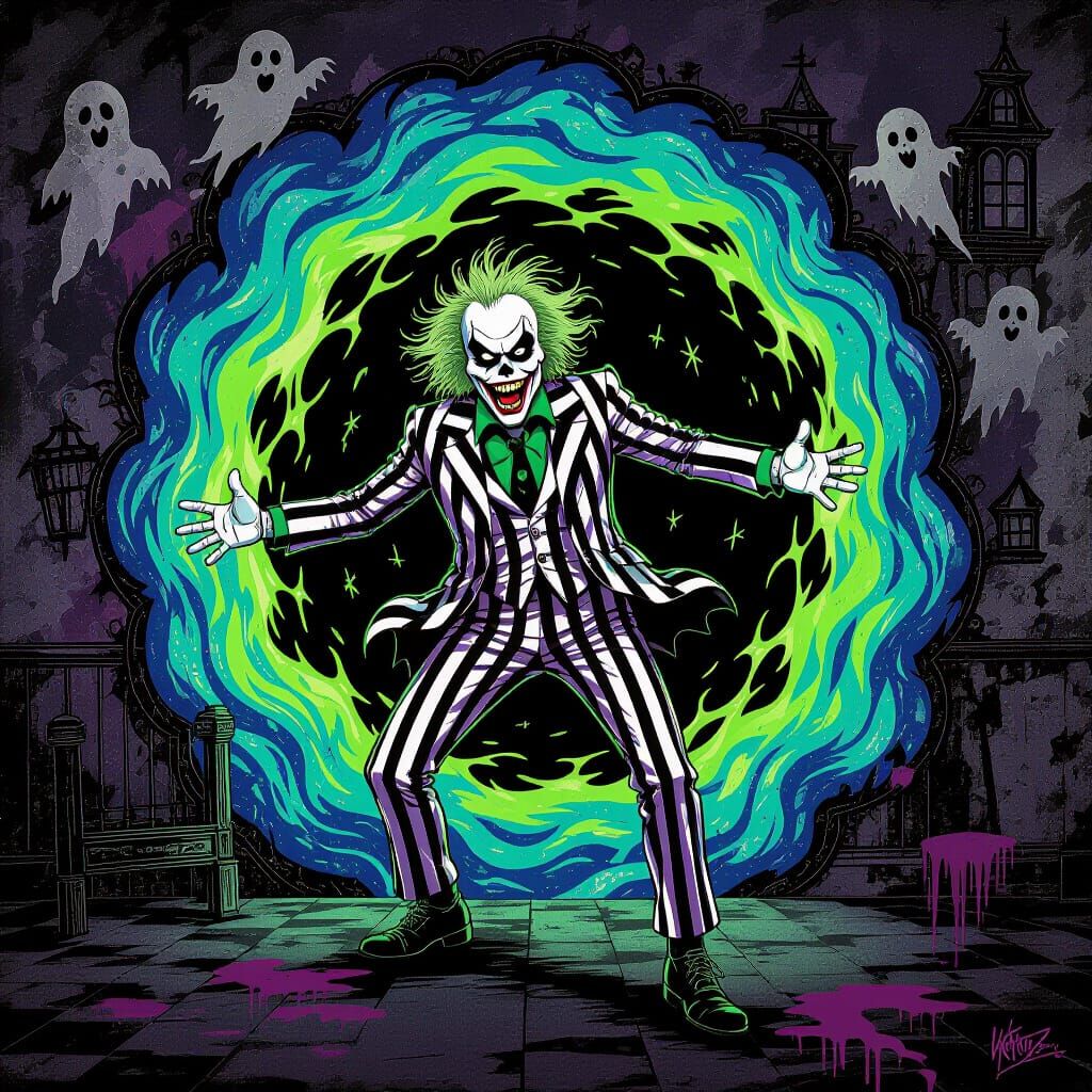 Gothic Beetlejuice in Spray Painted Street Art Style
