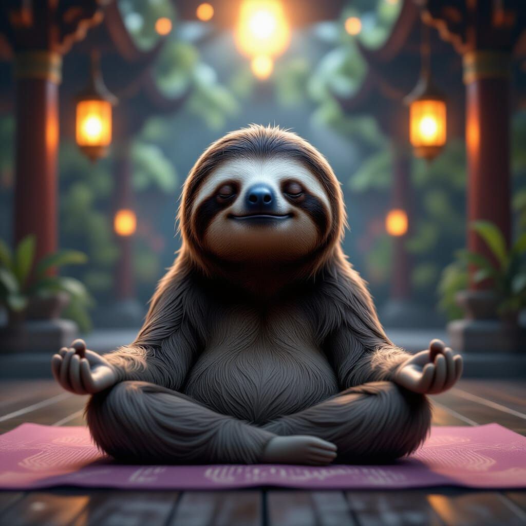 Sloth Meditating Peacefully in Zen Temple