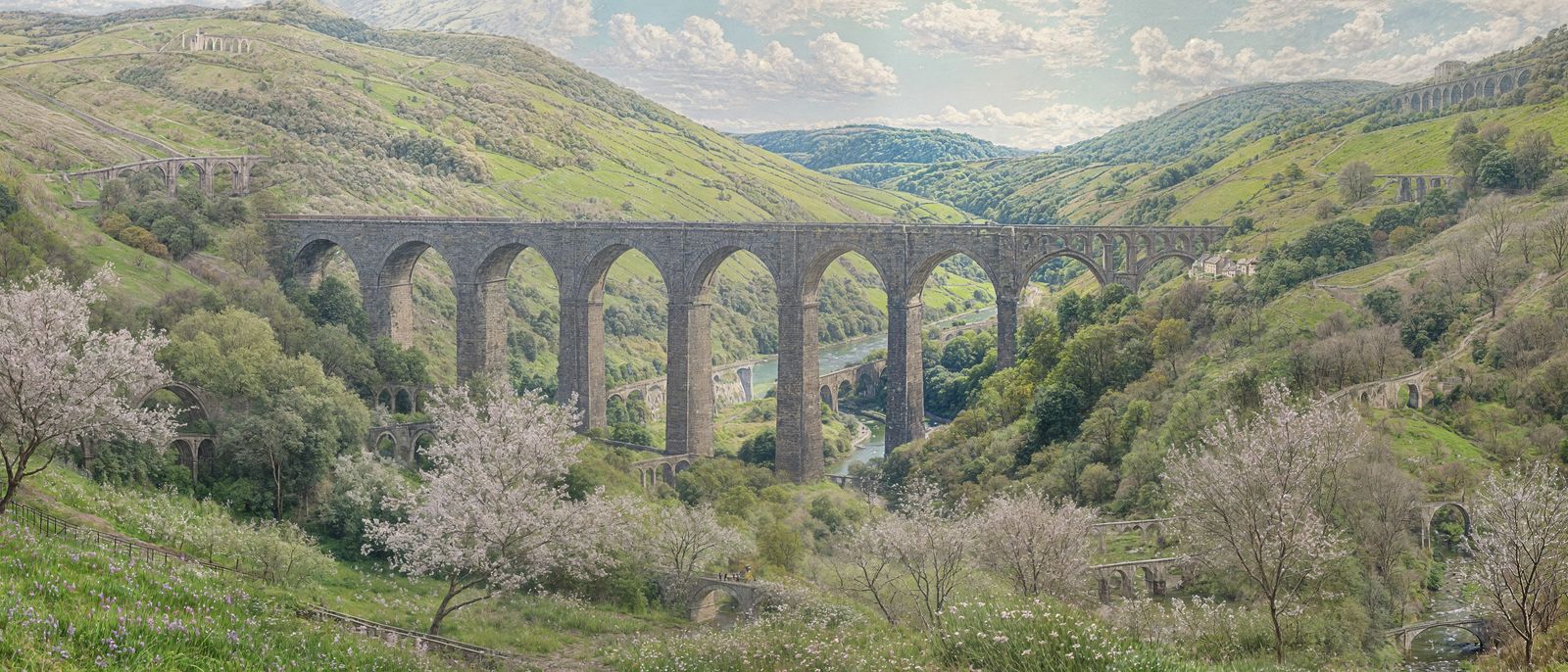 Monsal Head Viaduct in Monet's Impressionistic Style
