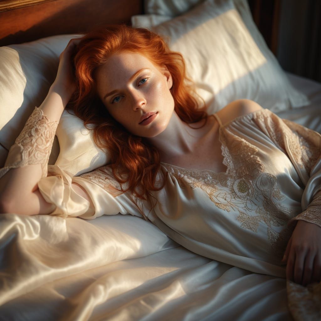 Languid Red Haired Beauty in Luxurious Golden Hour