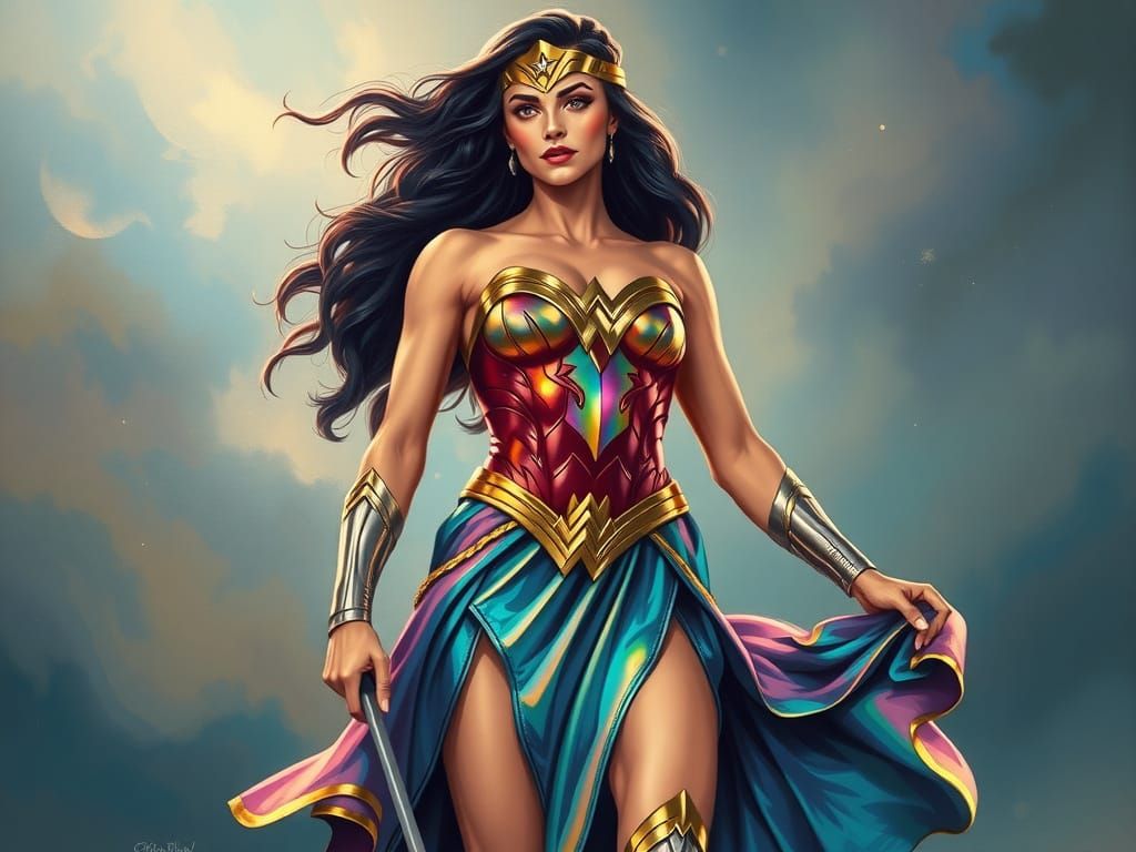 Wonder Woman in Iridescent Oil Painting