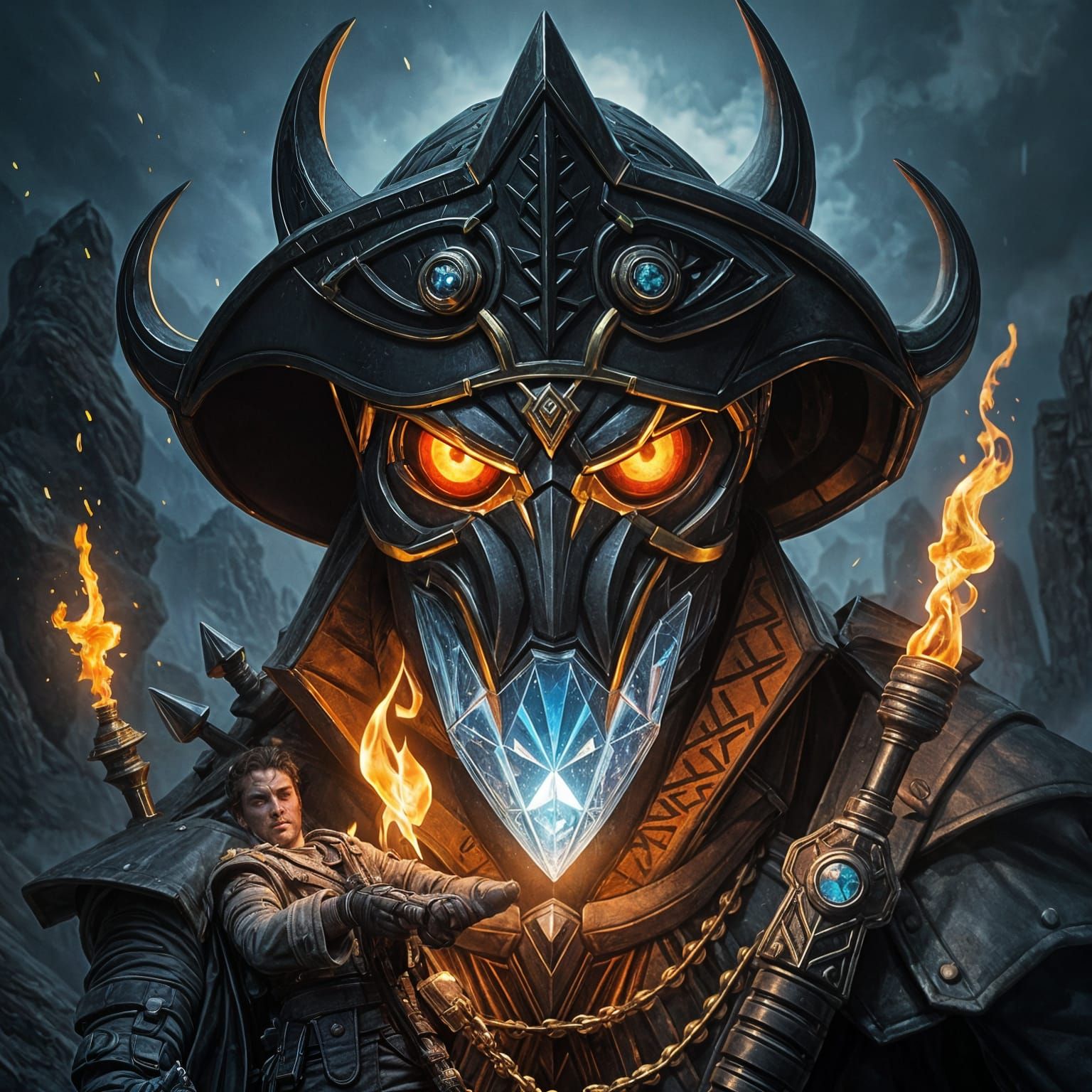 Epic Fantasy Magician Battles Dark Sorcerer