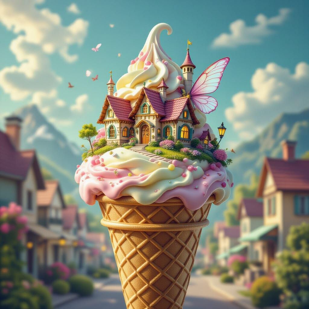 Fairy Town Flourishes on Pastel Ice Cream Cone