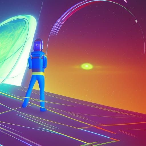 Astronaut Stranded in Space: Digital Art in Futuristic Style