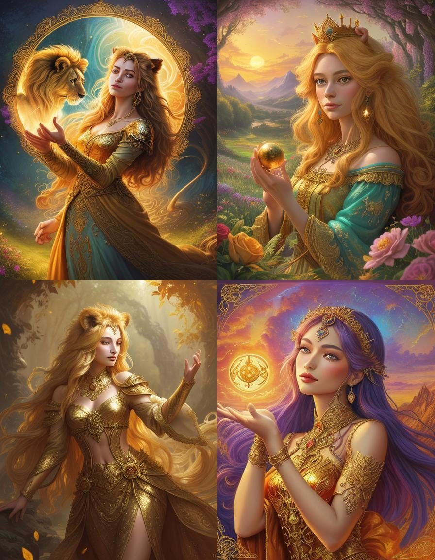 Leo Zodiac Tarot Card in Fantasy Style