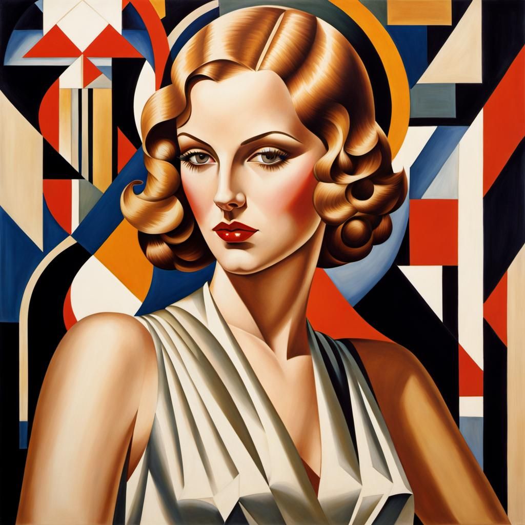 Art Deco Portrait in Tamara de Lempicka Style