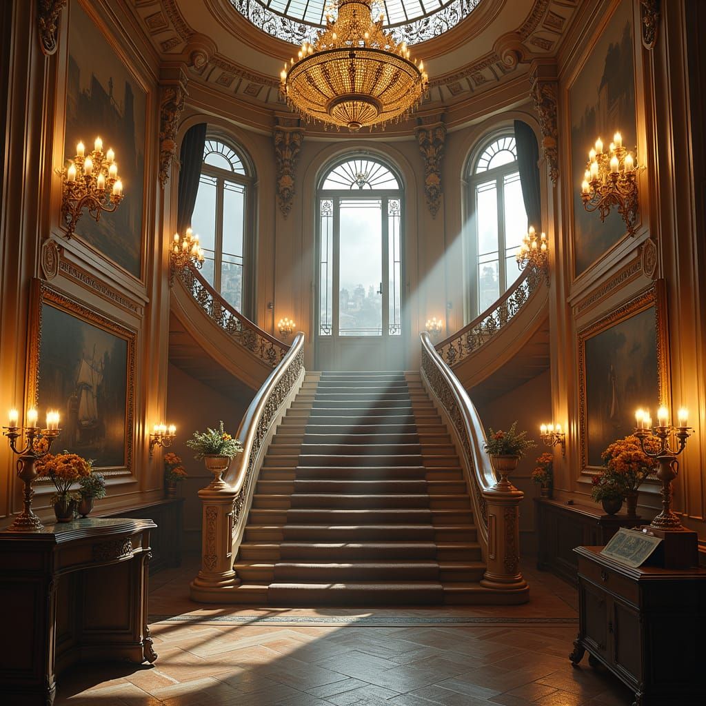 Opulent Opera House Interior in Victorian Art Nouveau Style