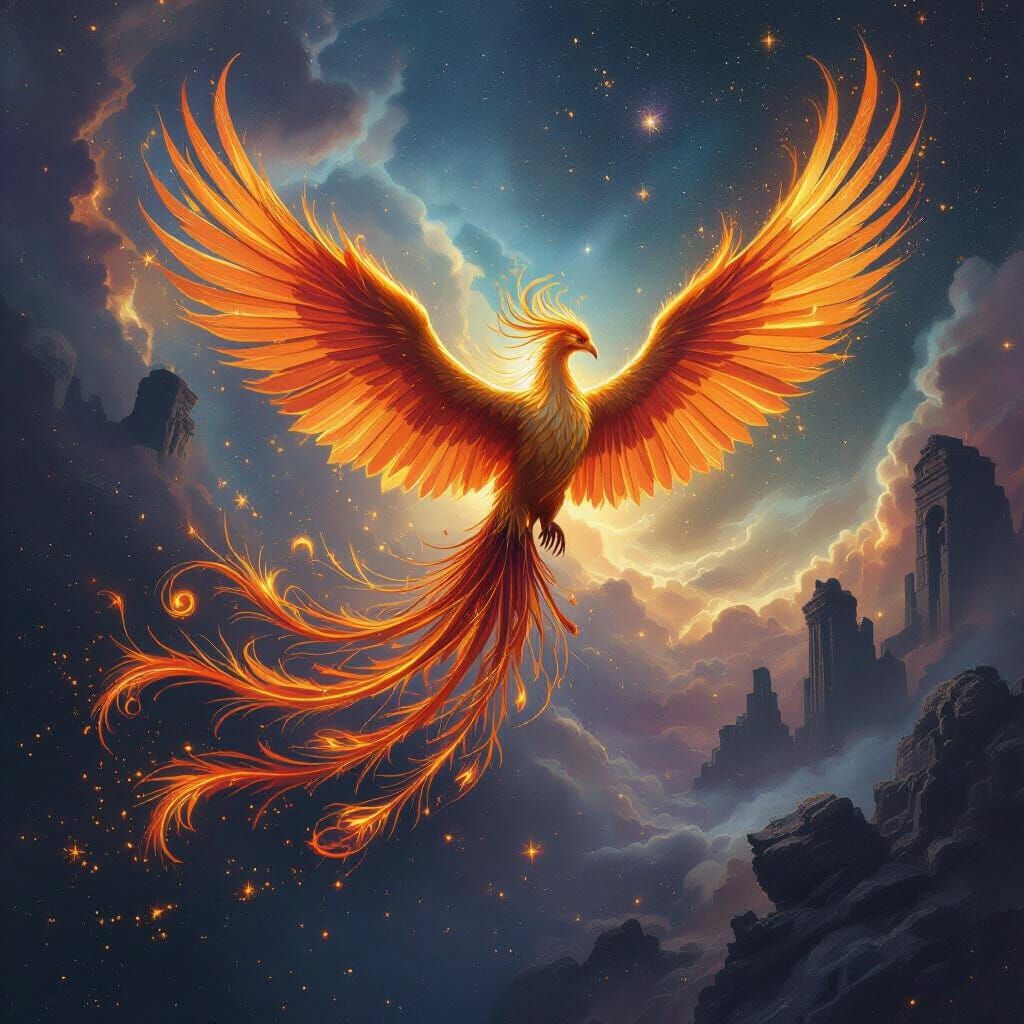 Majestic Phoenix Soars Through Cosmic Nebula