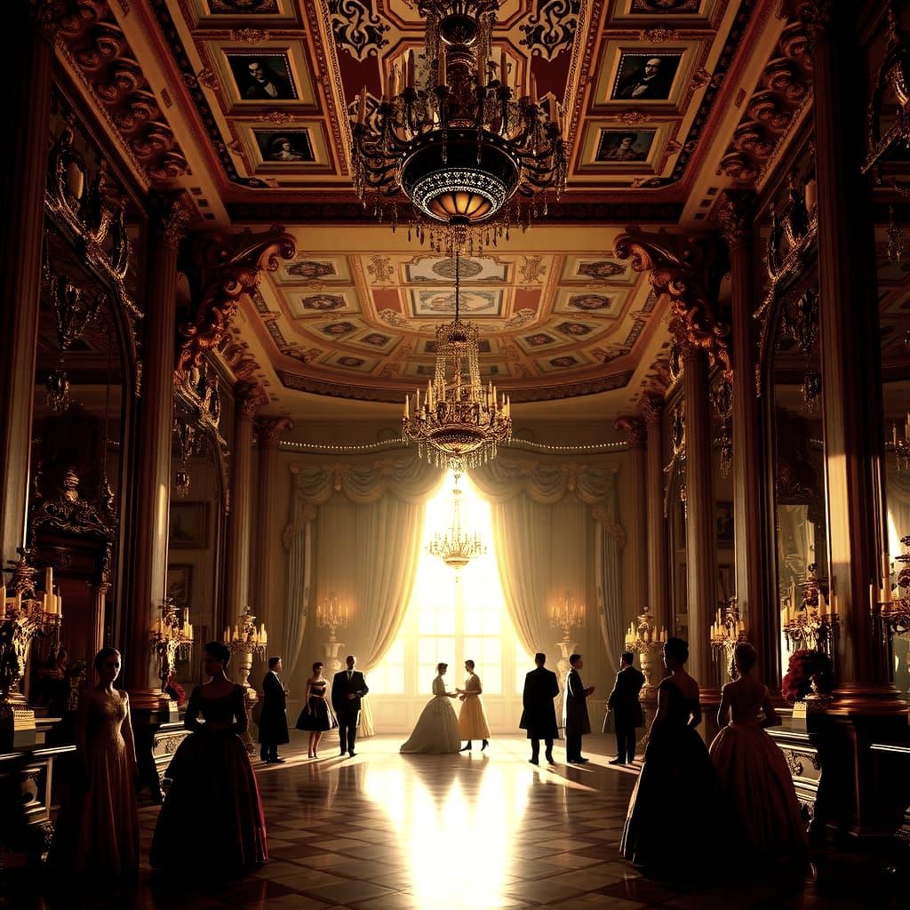 Opulent Royal Ballroom at Sunrise: 8K Unreal Engine Render