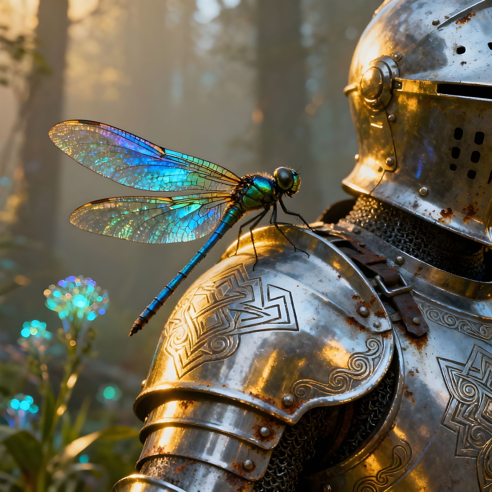 Dragonfly Rests on Knight's Shining Armour