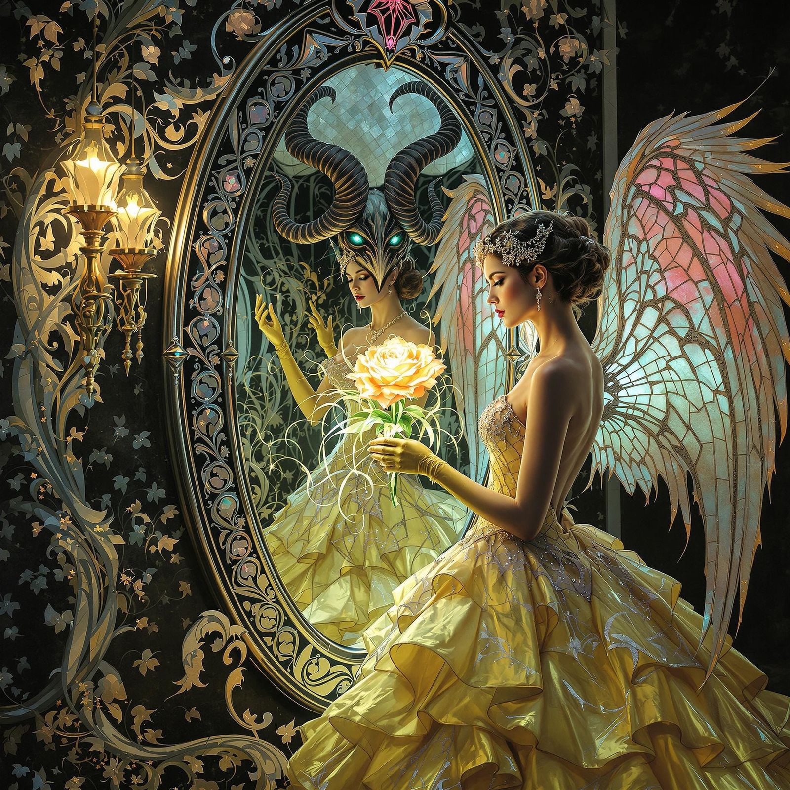 Mystical Mirror Reflection in Art Nouveau Style