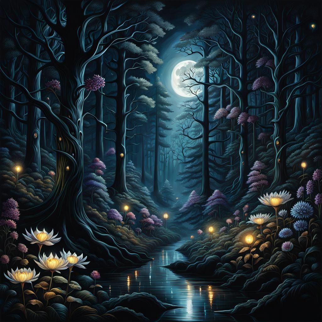 Horror Monsters in a Dark Forest at Night
