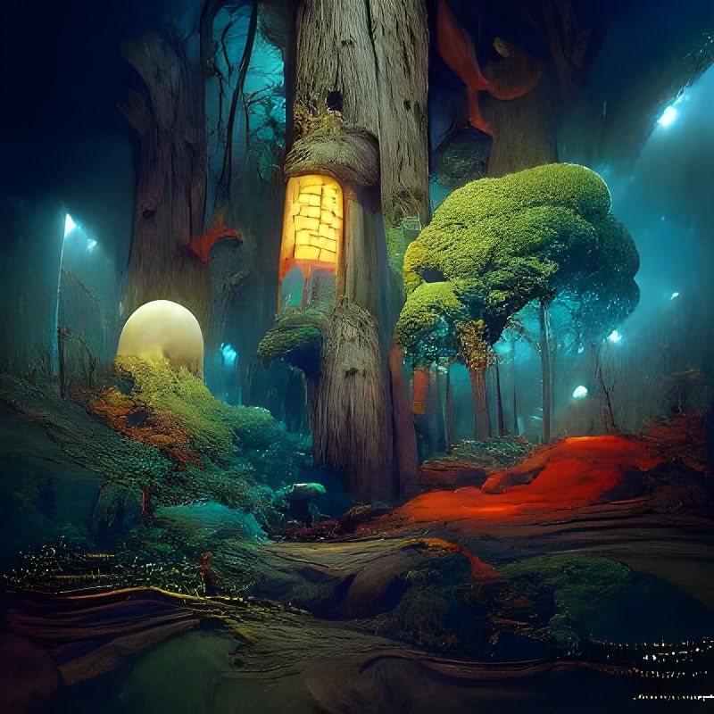 Golden Giant Tree Forest World: Fantasy Illustration