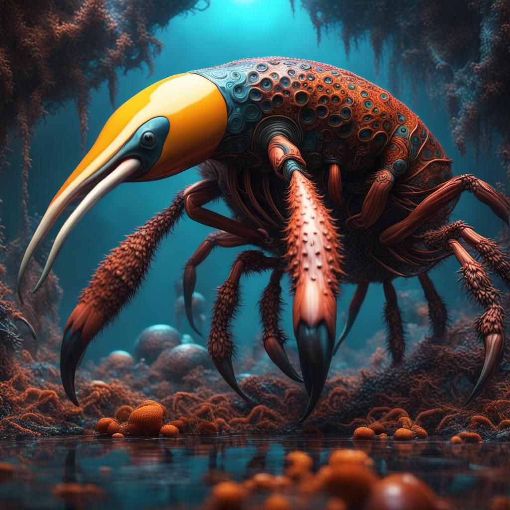 Surreal Crab Anteater in Hypermaximalist Fractal Art