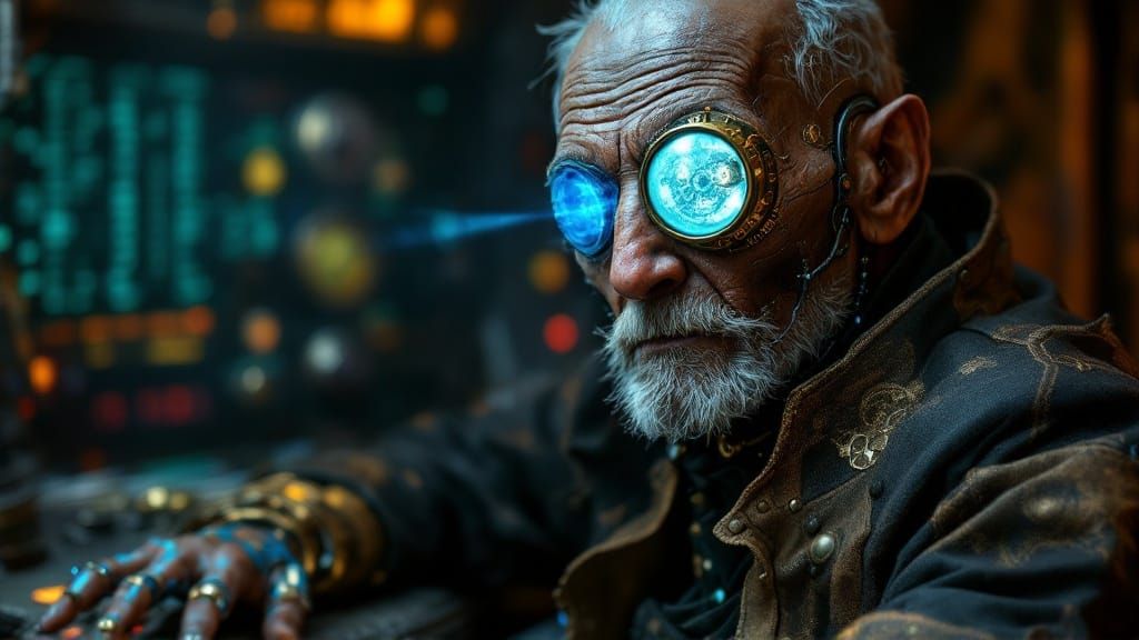 Cybernetic South Asian Man in Nautilus Control Room