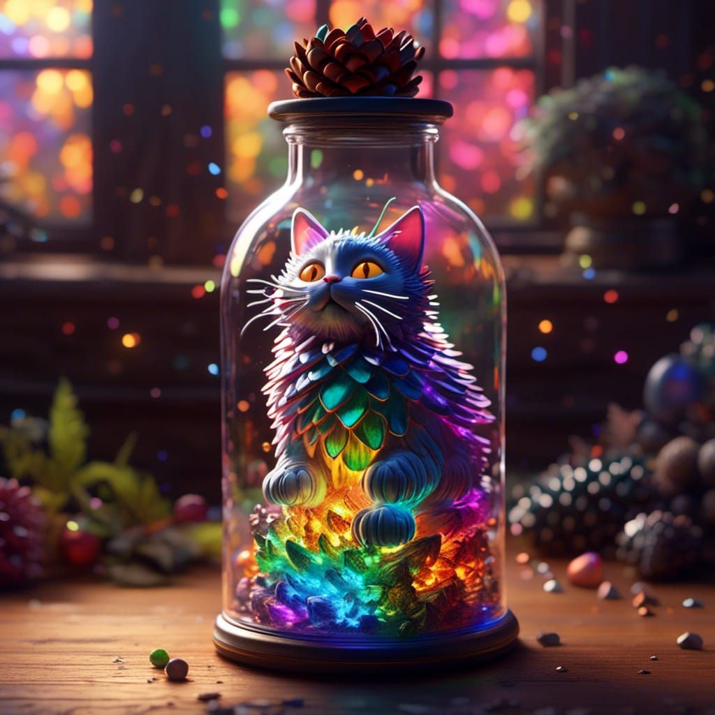 Kaleidoscope Kitty in a Bottle: Digital Art
