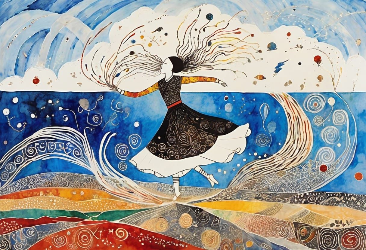 Ethereal Whirlwind Wanderer in Vibrant Expressionist Style