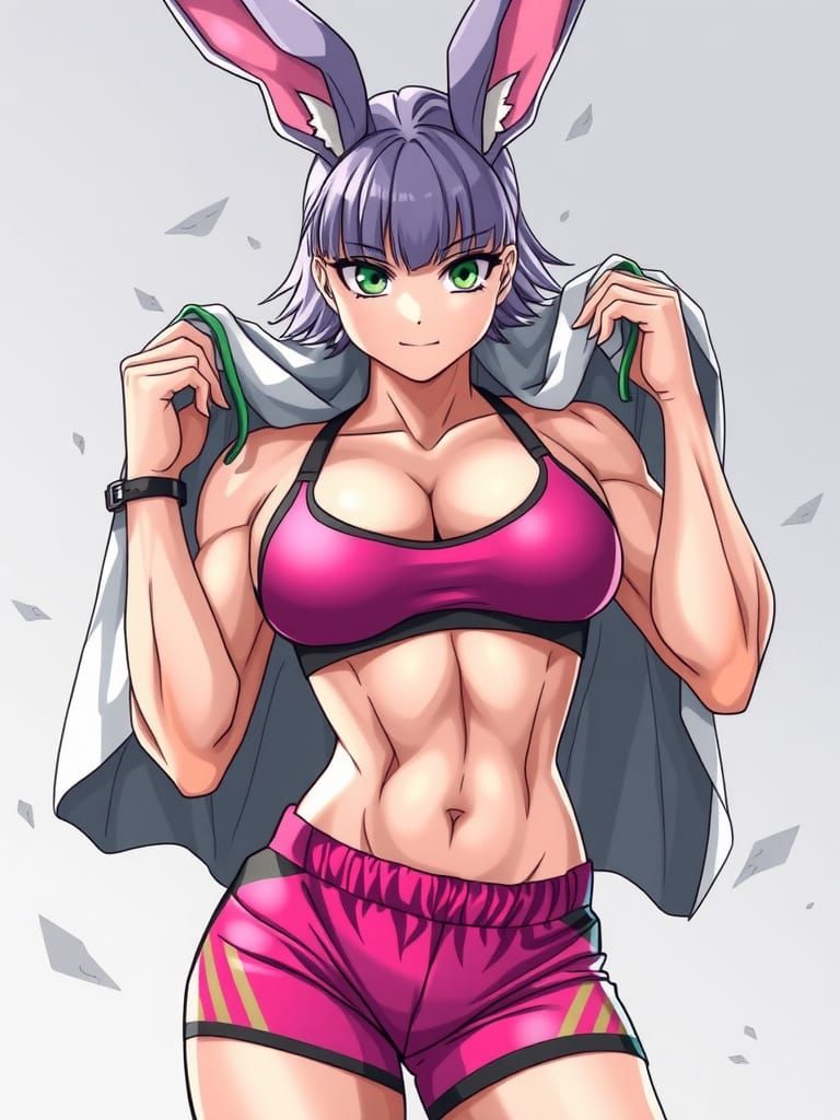 Muscular Anime-Style Rabbit Woman Bodybuilder