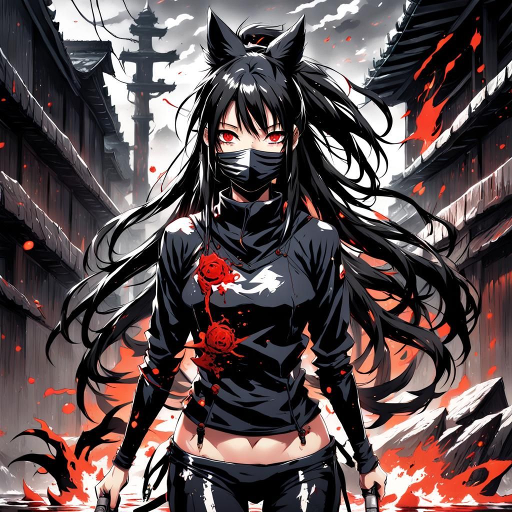 Anime Ninja Girl with Fox Features in Moonlight