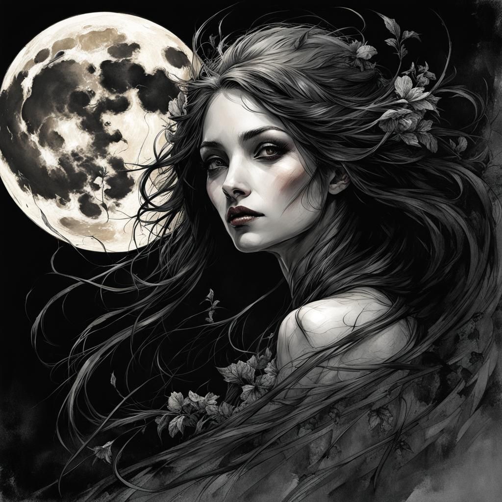 Moonlit Vampire Grinning Wickedly at Night