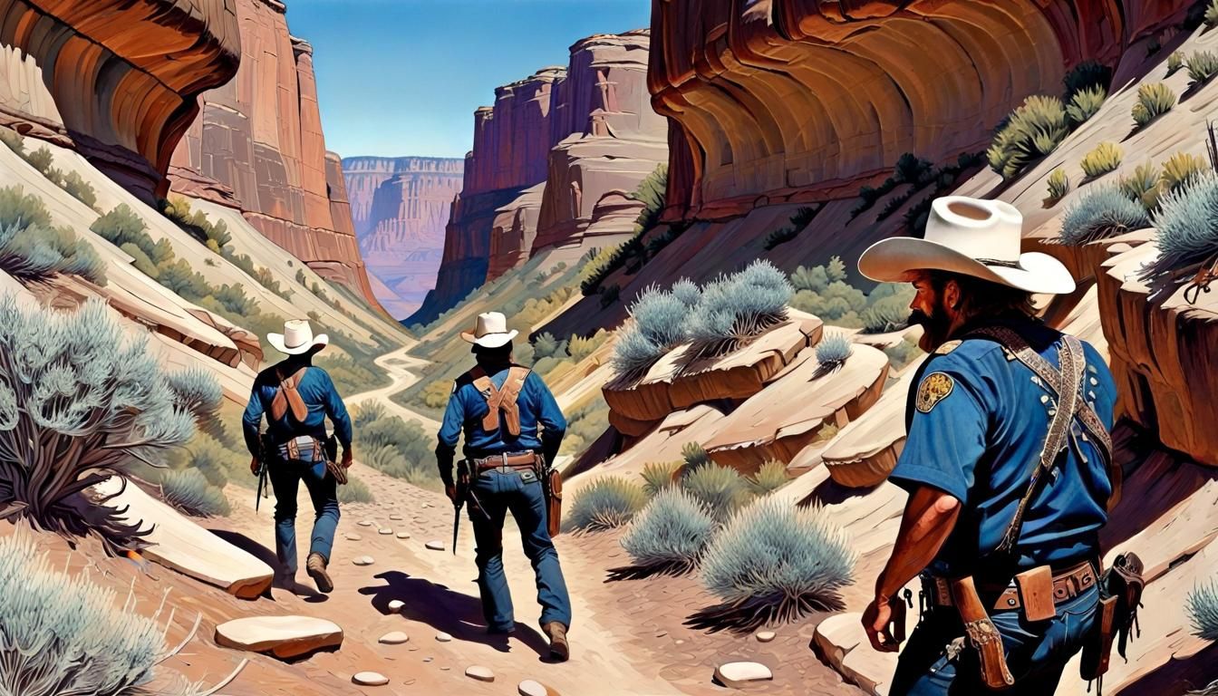 Western Ambush in Box Canyon, Lithographic Style