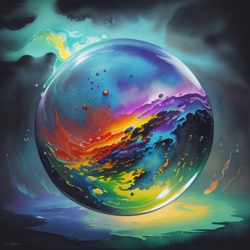 Harmonica Bottle with Rainbow Bubble, Watercolor Style