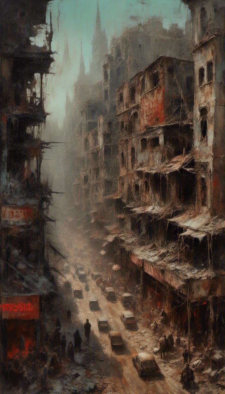 Oppressive Neon Cityscape by James Gurney