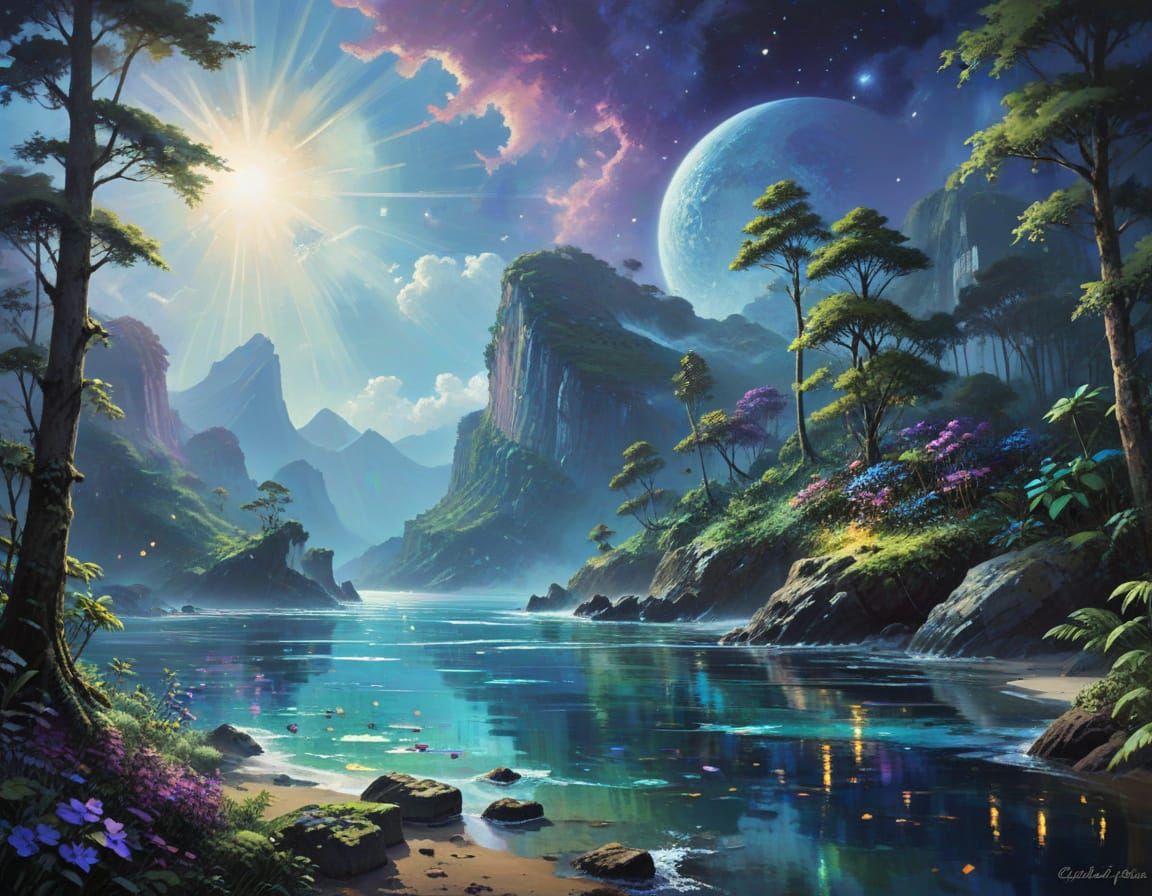 Earth as Sleeping Giant in Dreamlike Space Scene