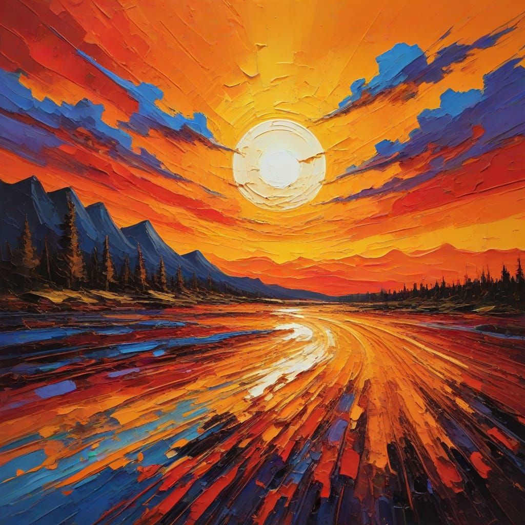 Golden Horizon in Expressive Impasto Oil Painting