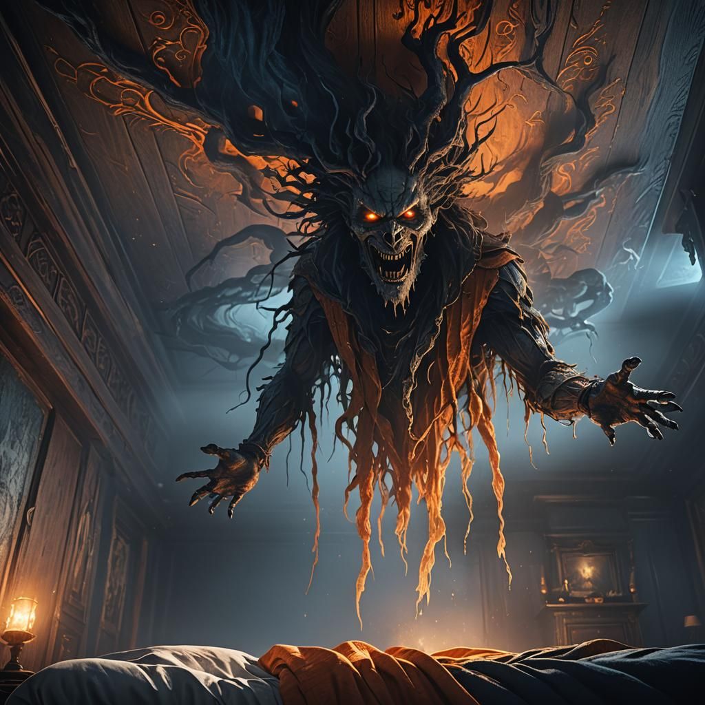 Eerie Spirit Reaching from Bedroom Ceiling