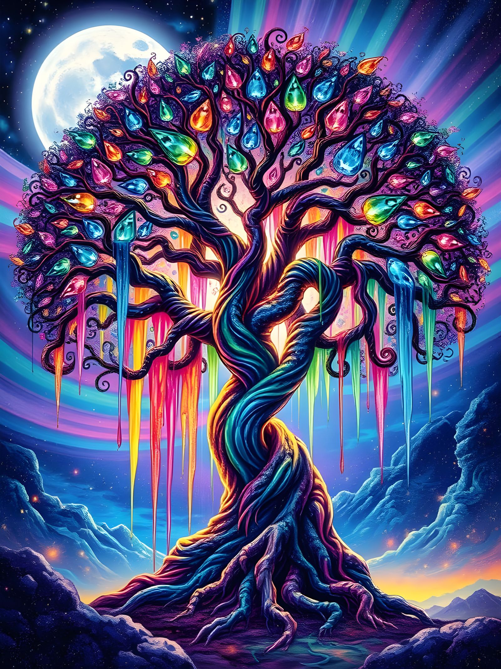 Majestic Whimsigoth Tree of Life in Vibrant Kaleidoscope Col...