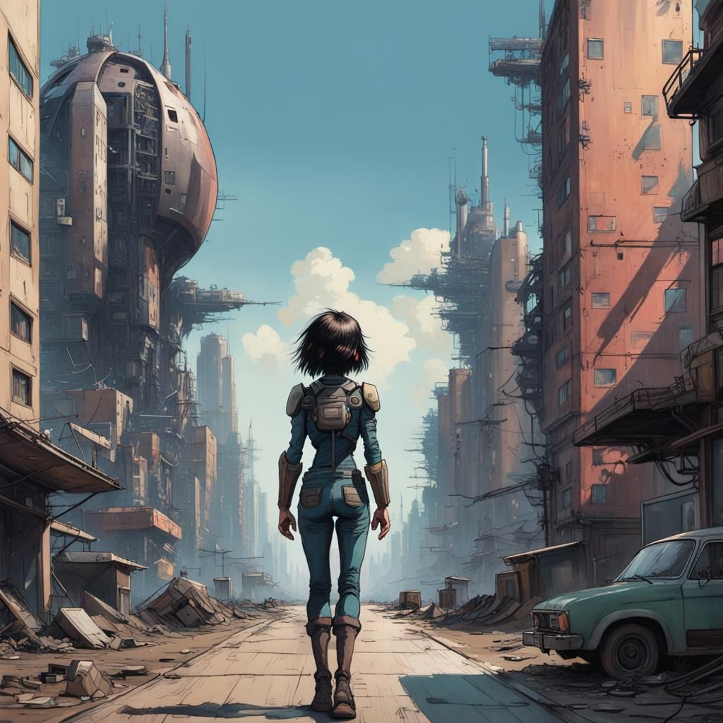 Battle Angel Alita standing resolute at the beginning of a l...