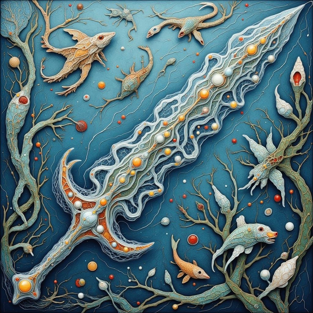 Surreal Water Sword in Whimsical Underwater Setting