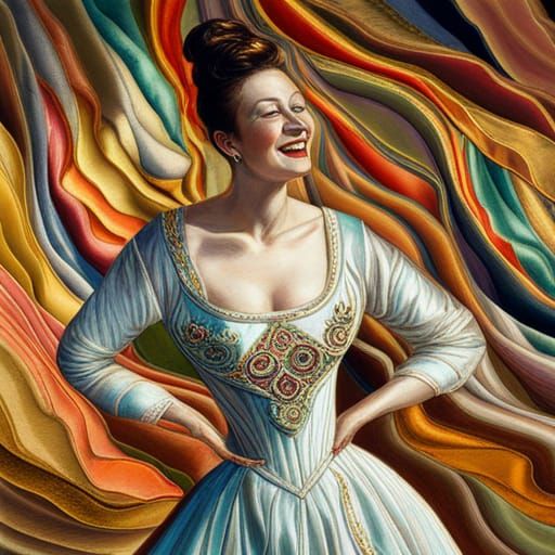 Laughing Woman in Iridescent Silk Gown