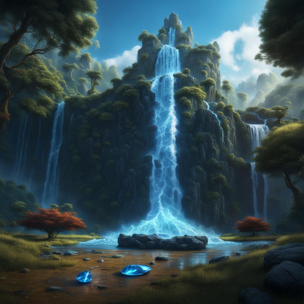 Blue Diamond Key by Waterfall, Digital Art