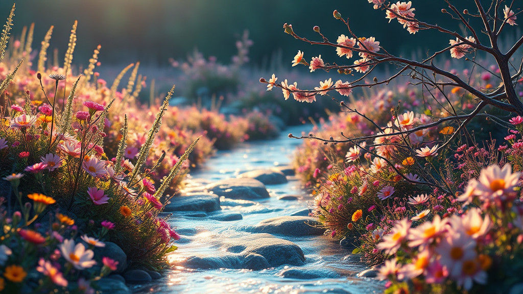 Luminous Wildflower Landscape in Illustrative Style