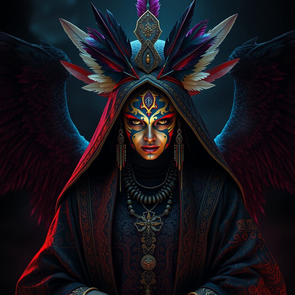 Mystical Voodoo Priestess with Tribal Markings