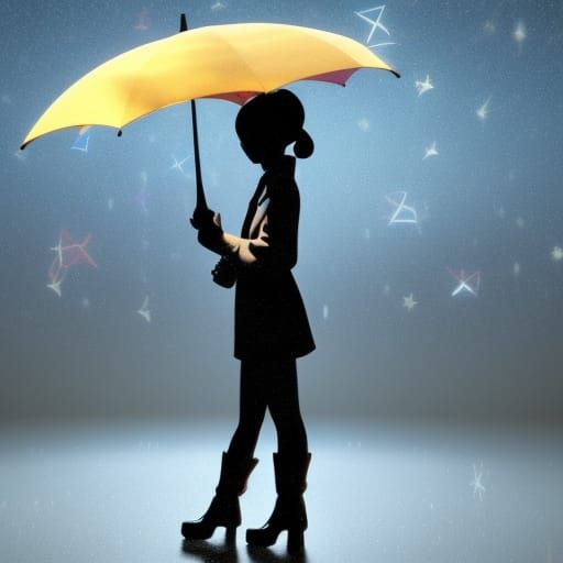 Girl with Umbrella Silhouette in Pixar Style