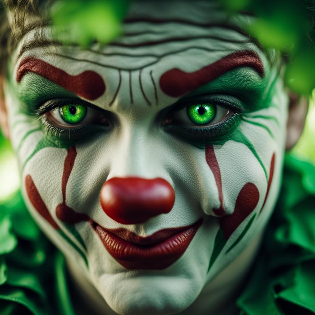 Detailed Portrait of a Tired Green-Eyed Clown