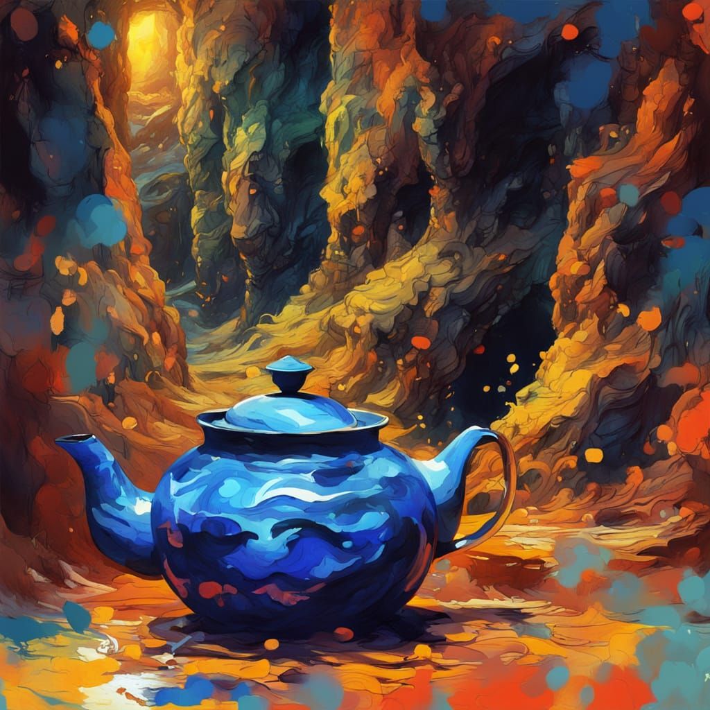 Mystic Teapot in Cave: Abstract Impressionism