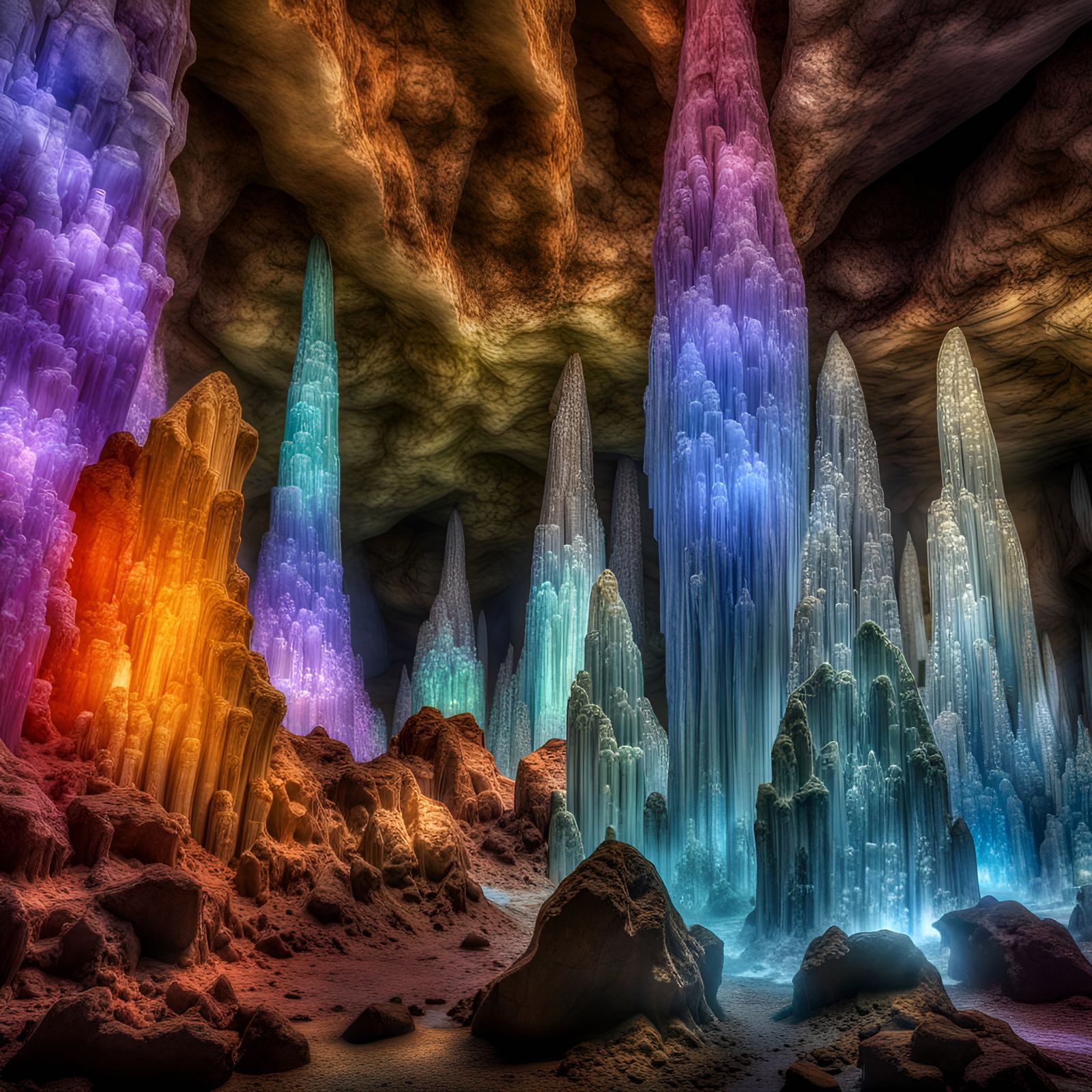 Crystal Rock Beings in a Crystal Cave