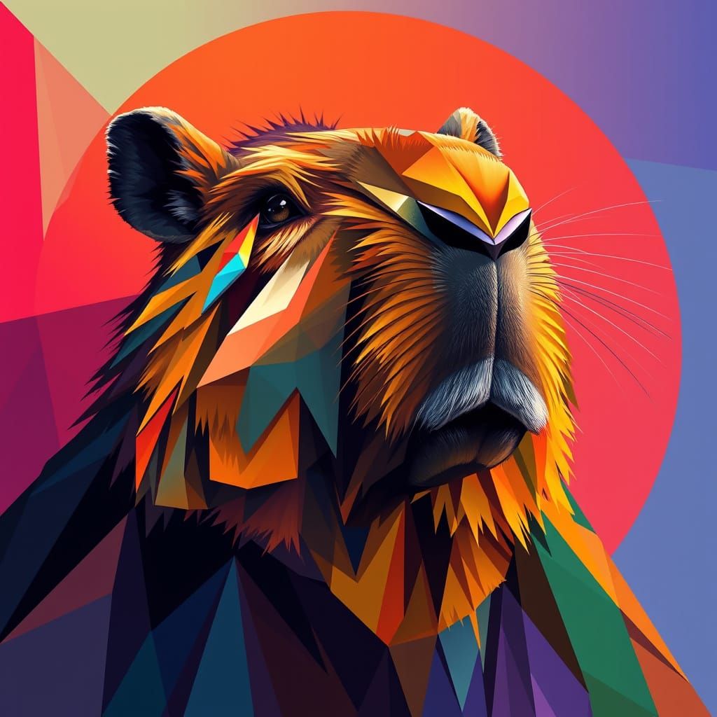 Vibrant Neo-Cubist Capybara Portrait