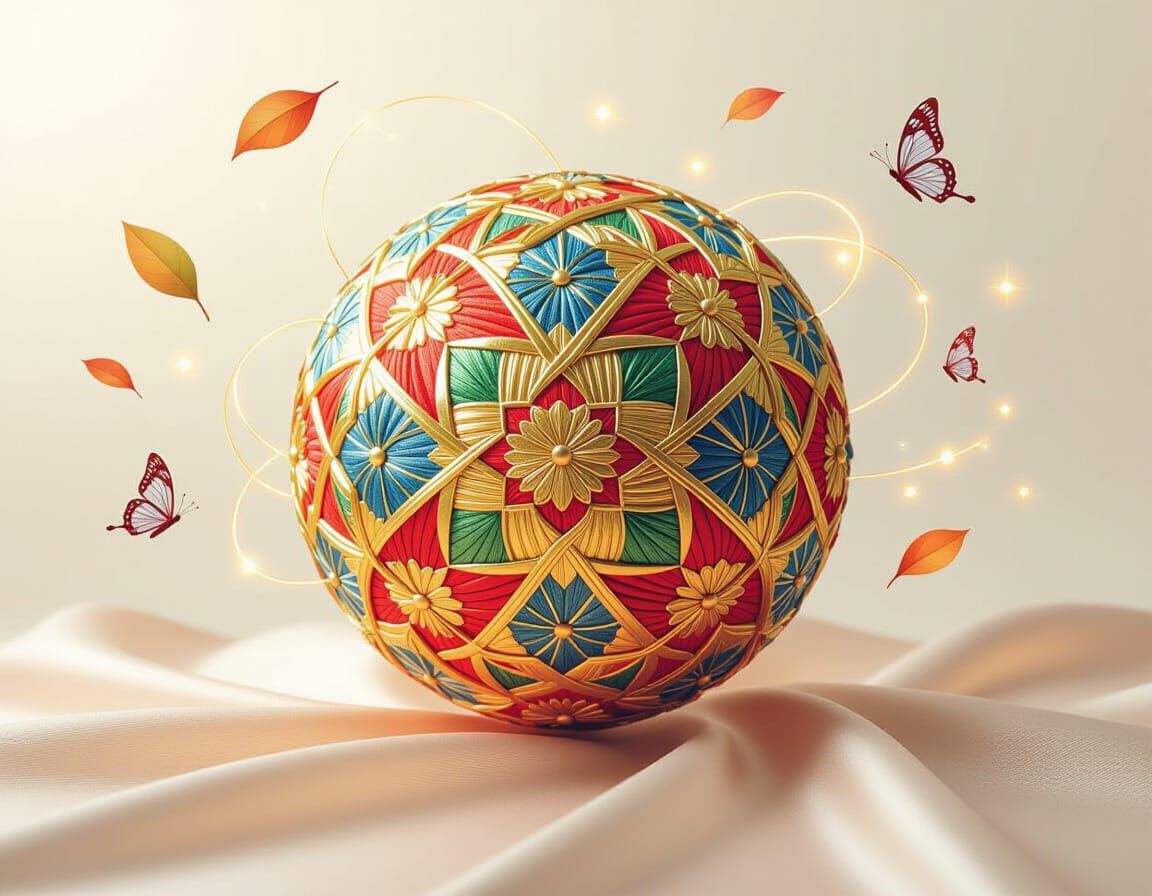 Magical Japanese Temari Ball in Hyper-Realistic Style