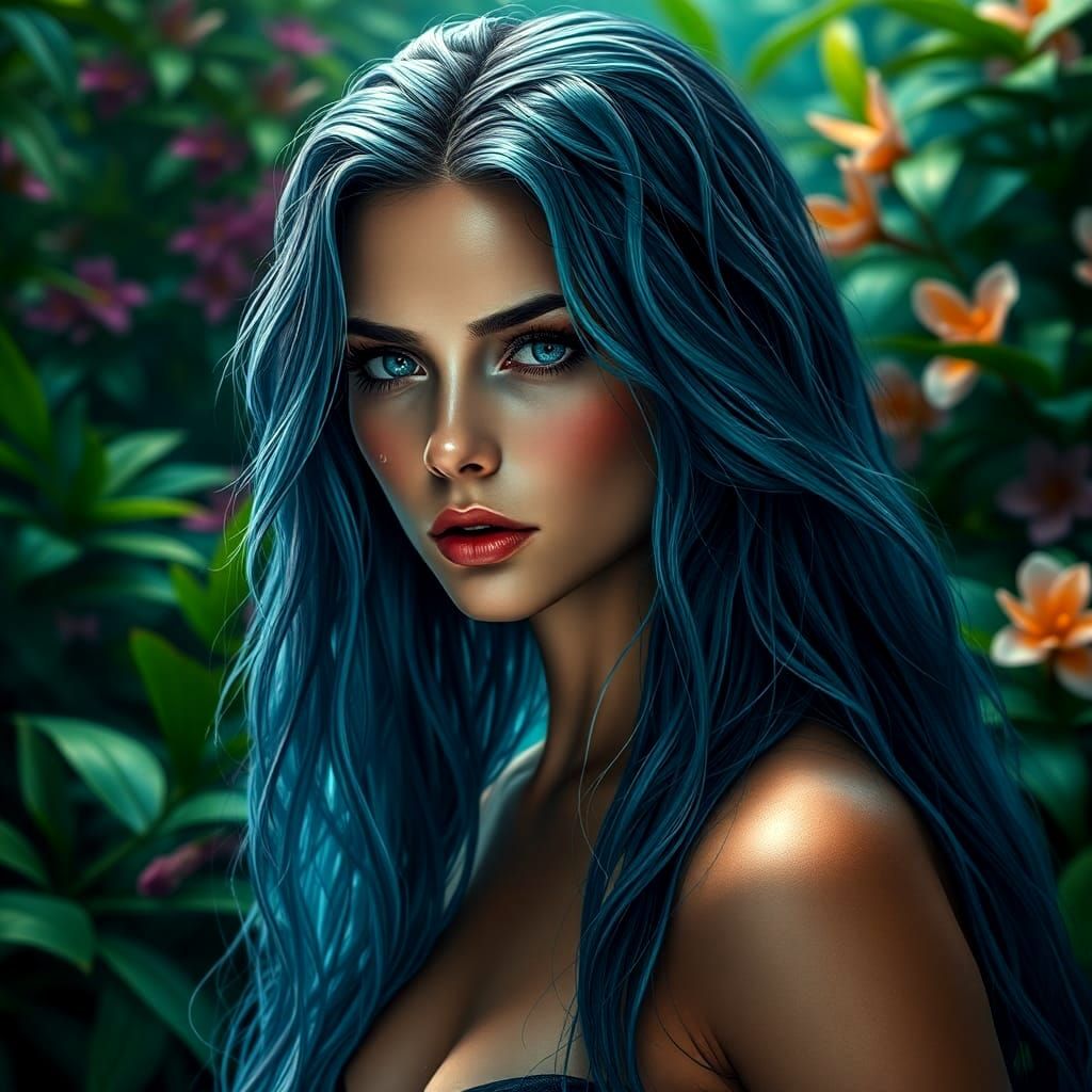 Waterfall Woman: Hyperdetailed Digital Art Portrait